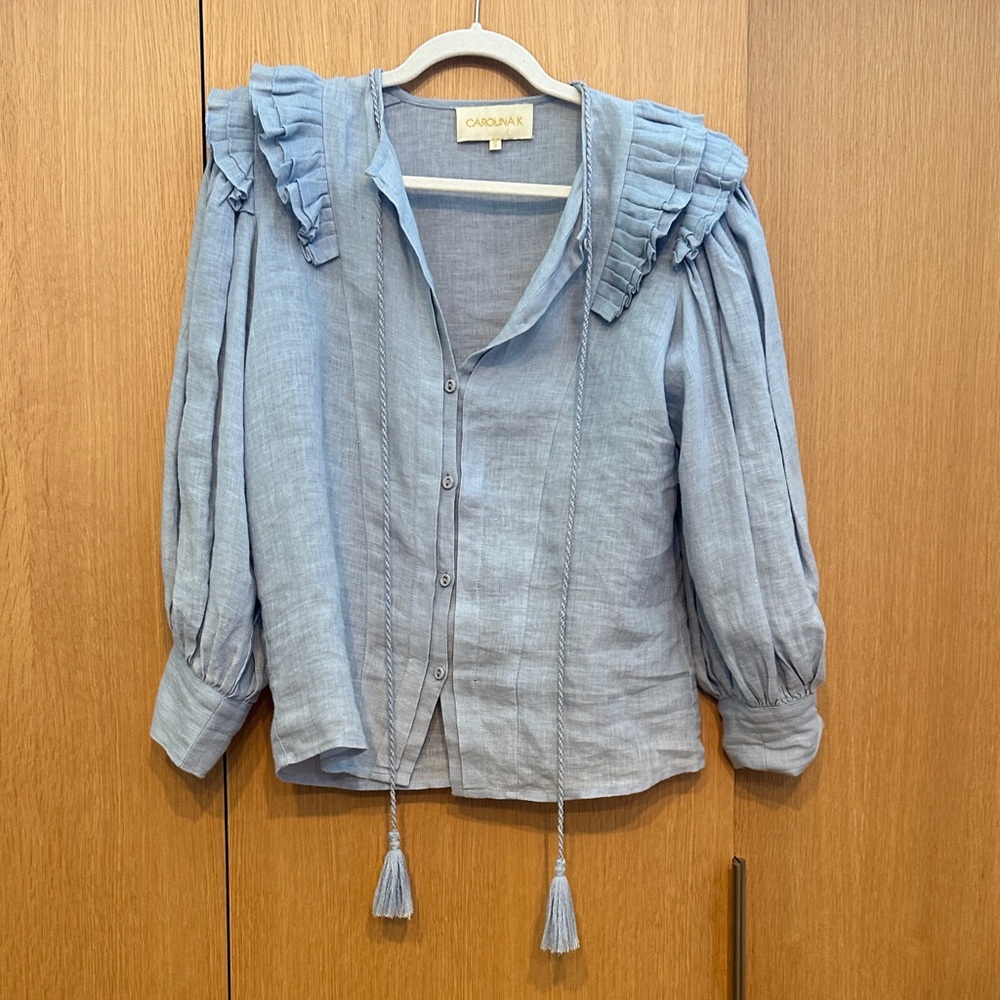 Ruffled Chsmbray Blue Top